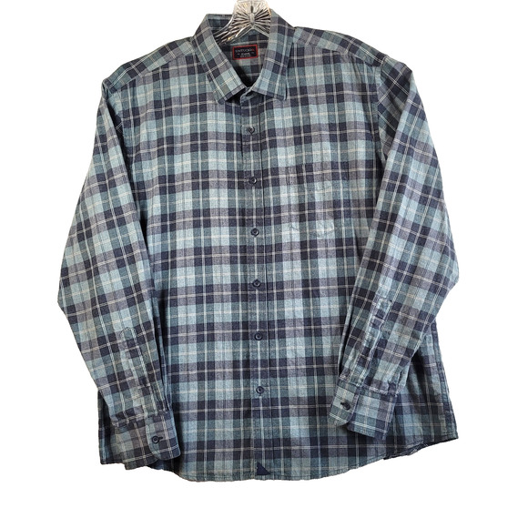 Untuckit Men’s XL Flannel Shirt Blue Gray Plaid Long Sleeve Button Up Cotton D6 - Picture 2 of 8